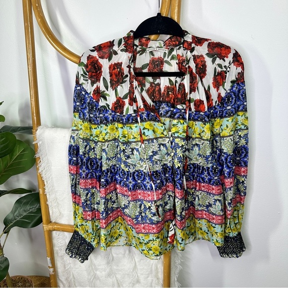 Alice + Olivia Marlyn Tie Neck Button Down Blouse sz XL - Picture 4 of 10